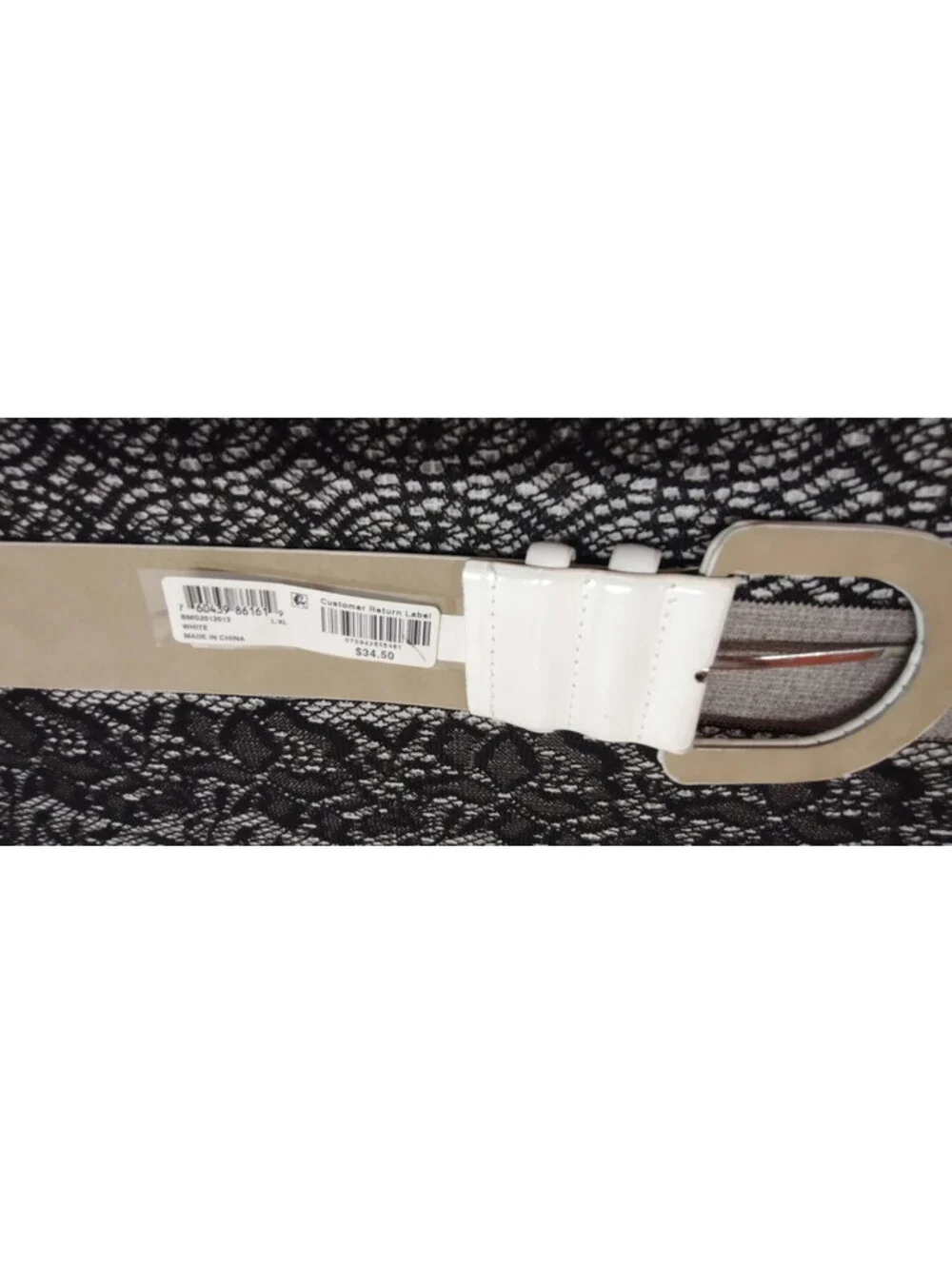 White Belt L XL Fashion Belt NEW White Crocodile Printed Faux Pleather Size 38+